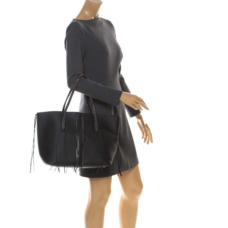 black leather shopper tote