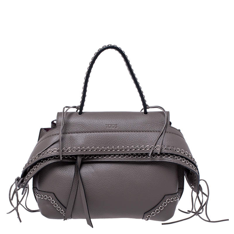 Tod's Grey Leather Monospalla Rings Top Handle Bag