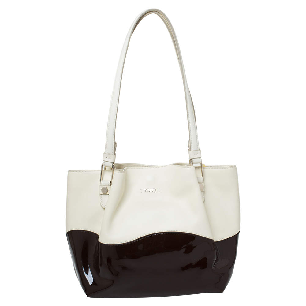 مملوكة مسبقًا حقيبة يد تودز شوبر جلد لامع و جلد بني و بيج