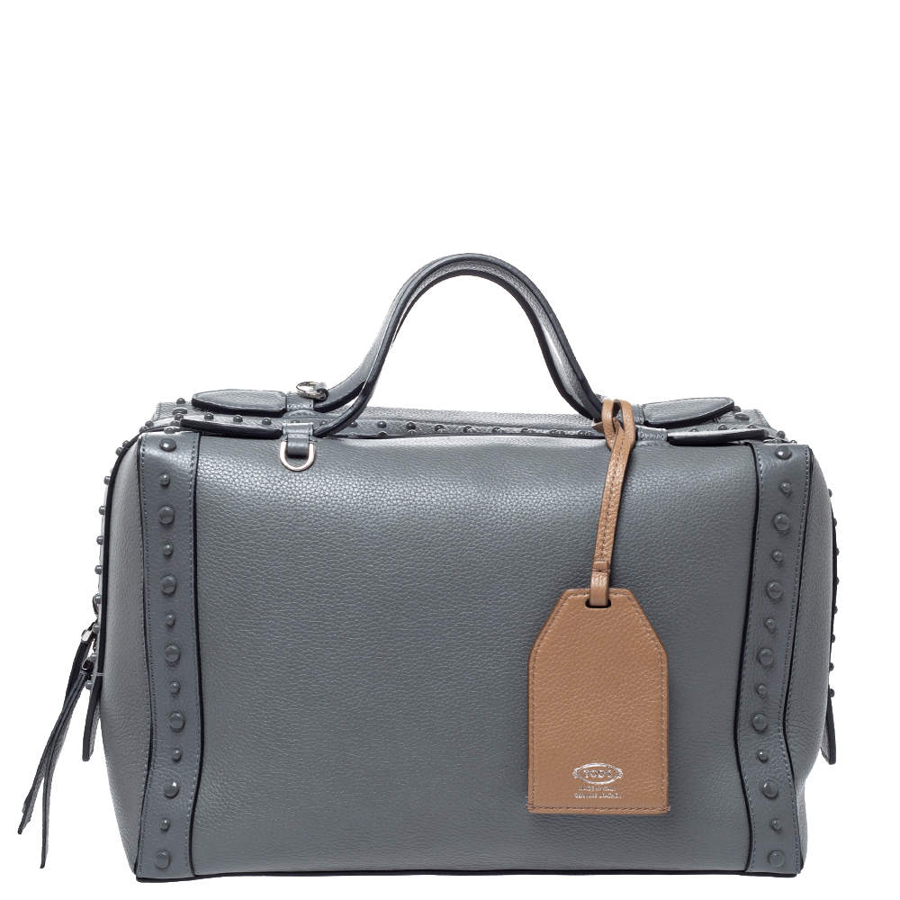Tod's Grey Leather Medium Don Bauletto Gommino Bag
