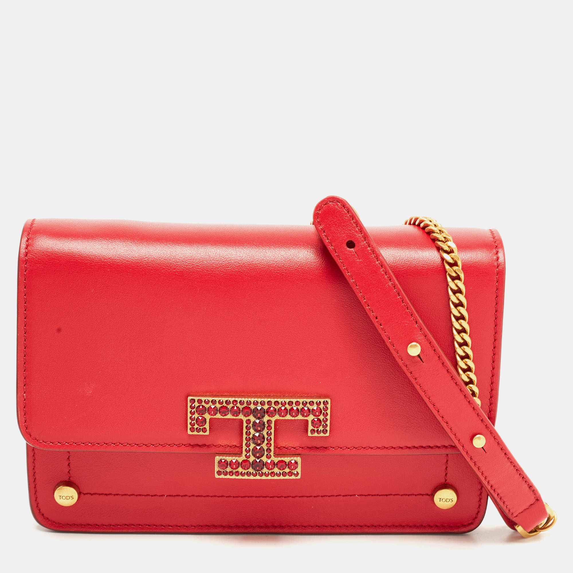 Tod's Red Leather T Timeless Micro Crossbody Bag