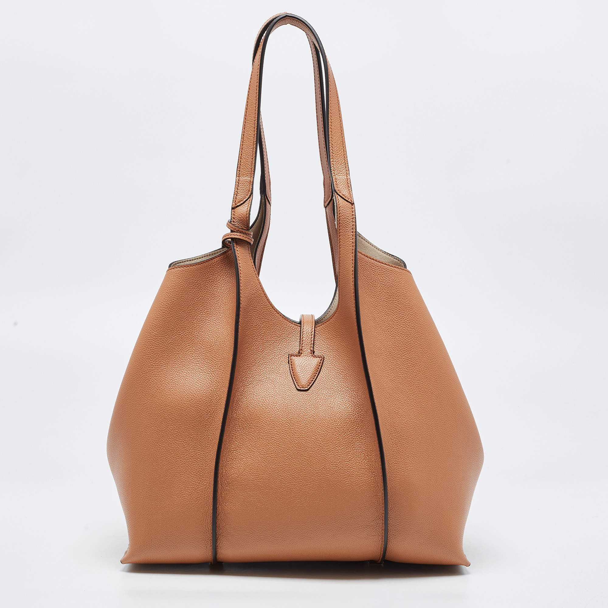 Pre Owned Tod's Brown Leather Small T Timeless Shopping Tote