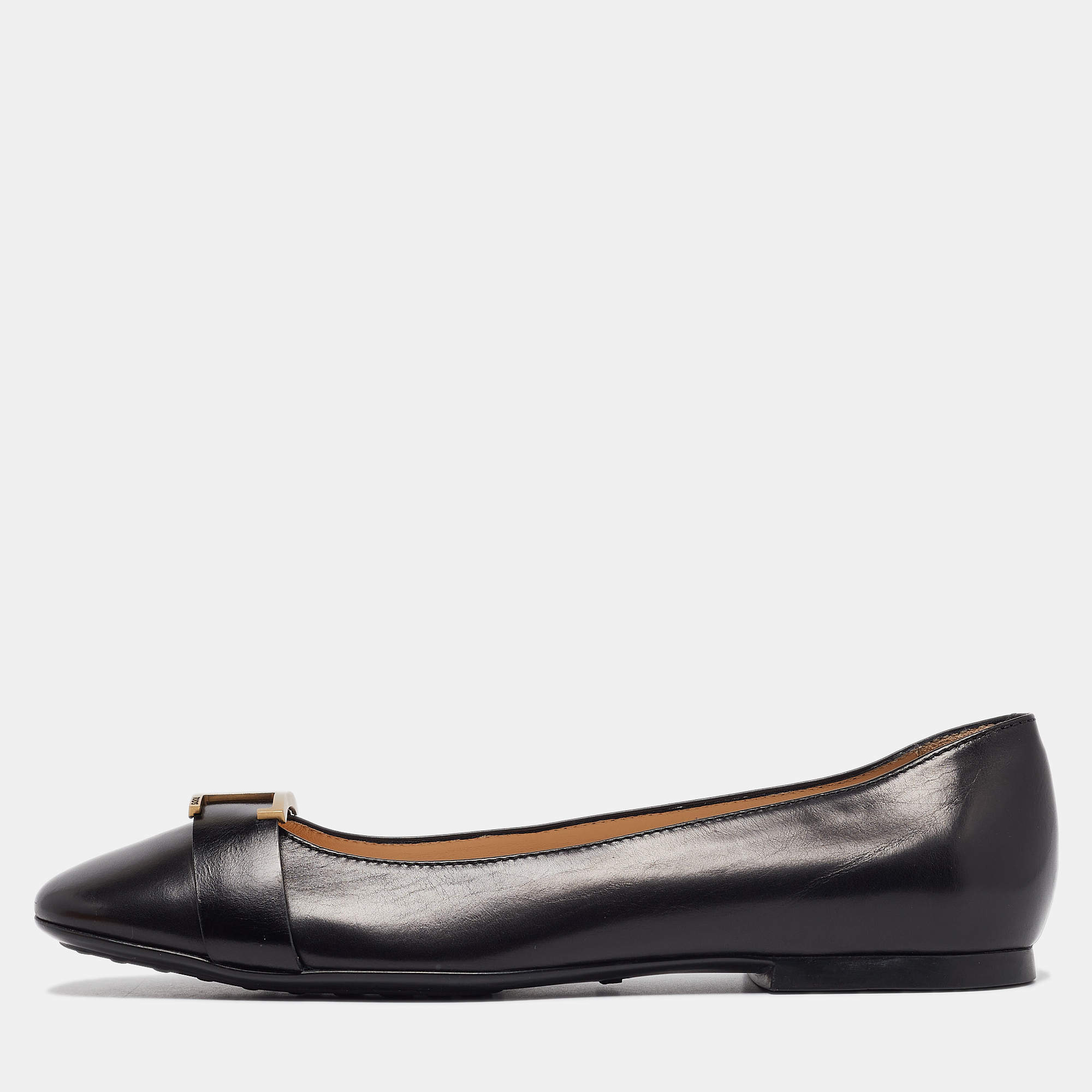 مملوكة مسبقًا Tod's Black Leather Ballet Flats Size 38.5