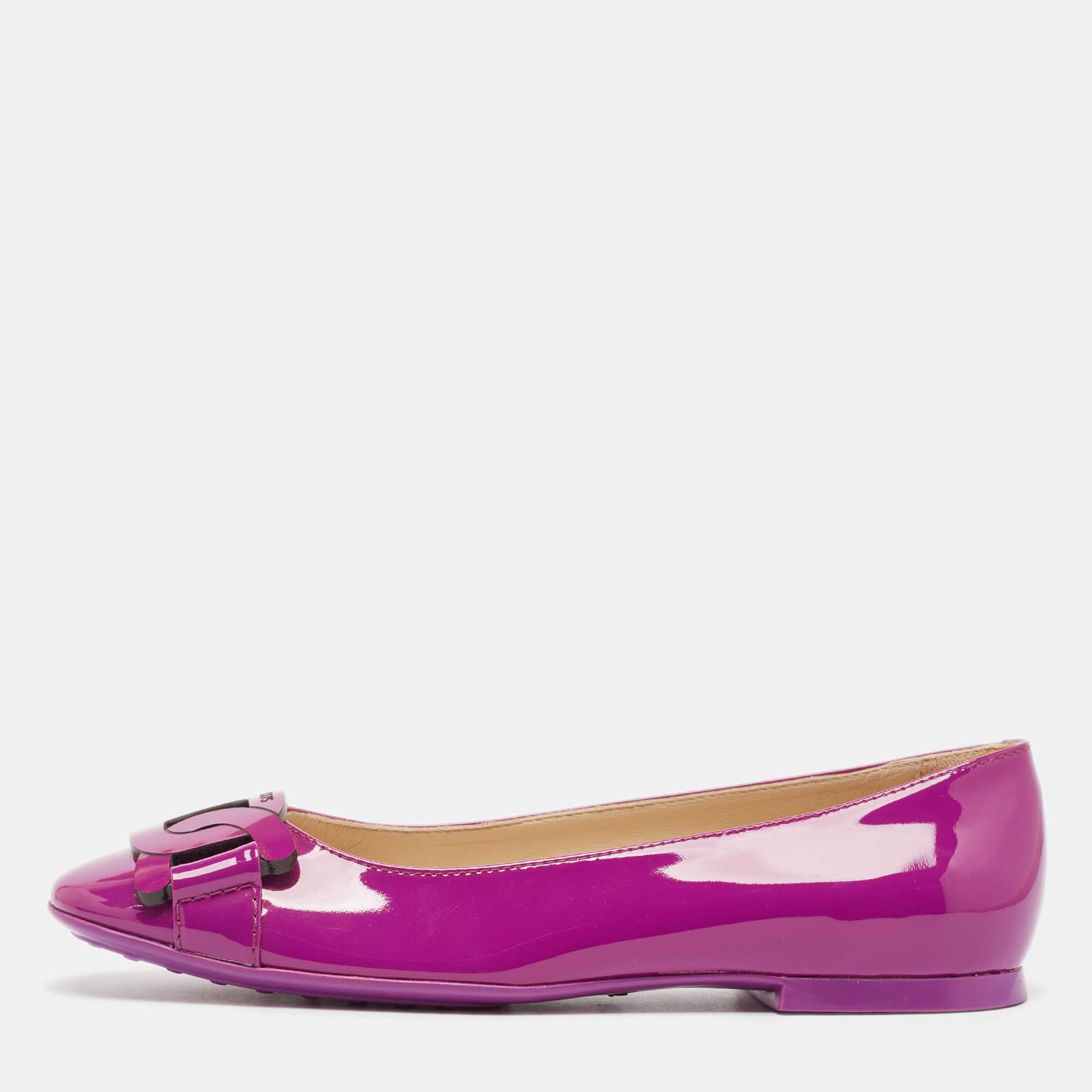 Pre Owned Tod's Purple Patent Leather Ballet Flats Size 38