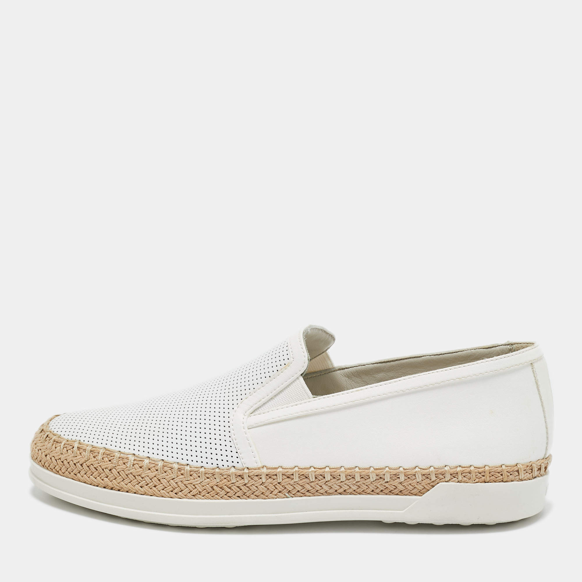 Tod's White Perforated Leather Espadrille Slip On Sneakers Size 36