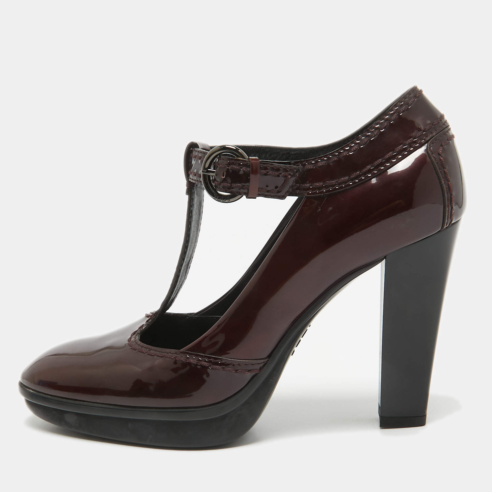 Tod's Burgundy Patent Leather Mary Jane Pumps Size 38.5