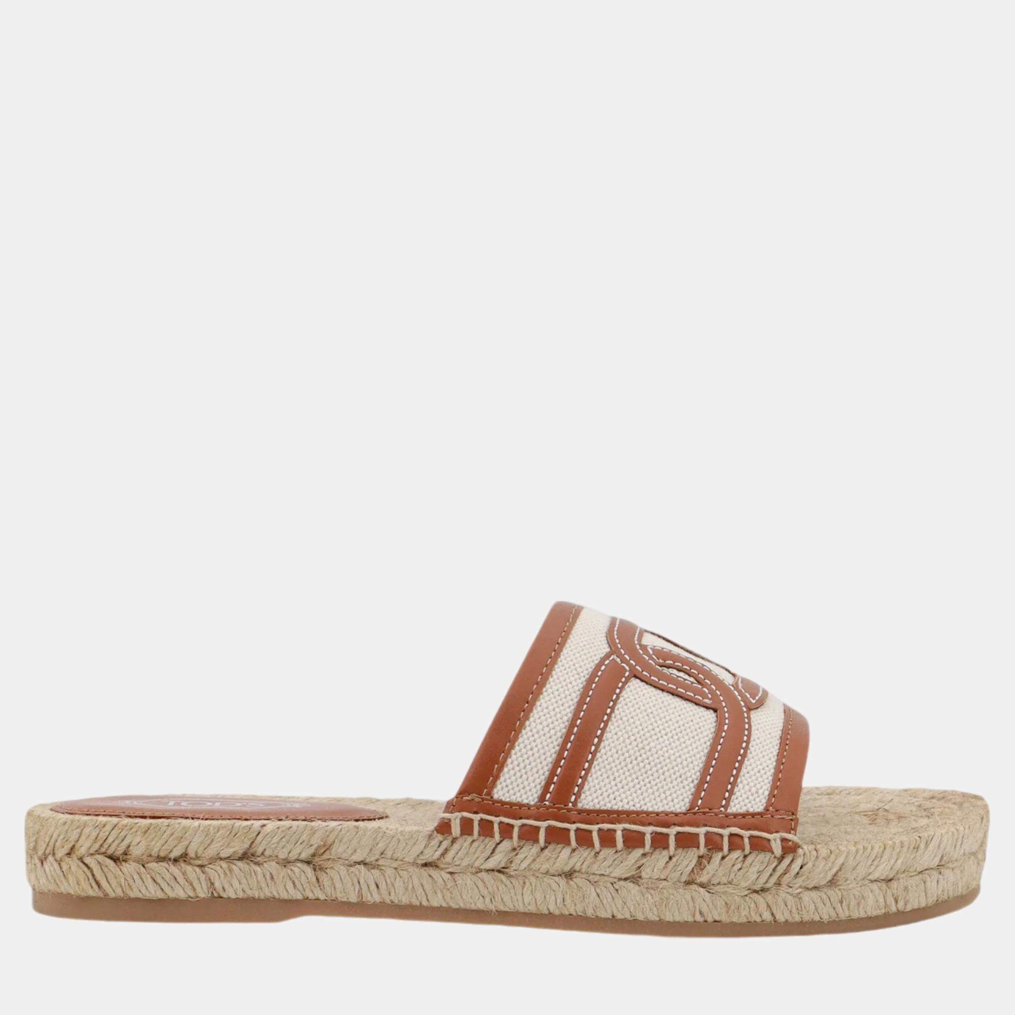 Tod'S Beige Straw Sandals EU 40