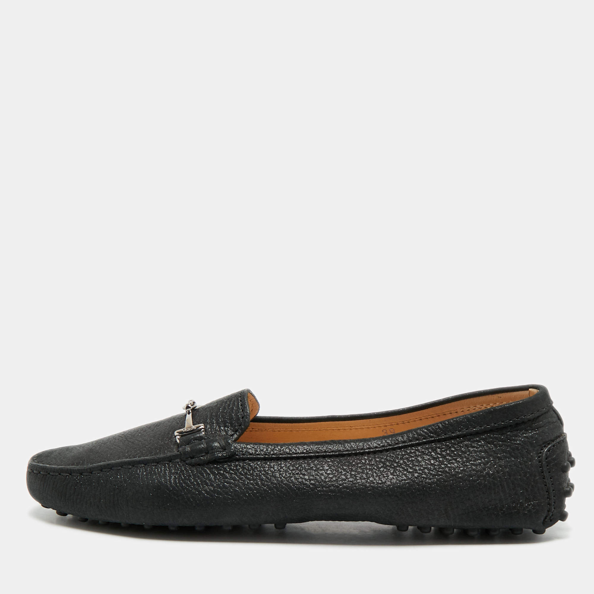 Tod's Black Nubuck Leather Double T Driver Loafers Size 39