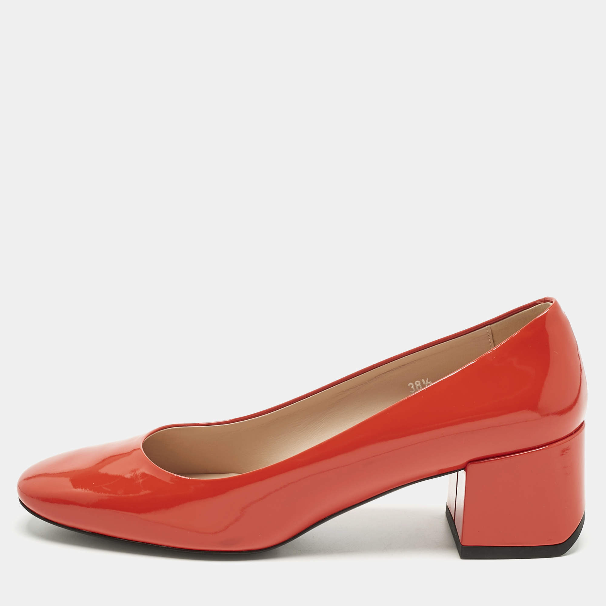 Pre Owned Tod's Red Patent Leather Block Heel Pumps Size 38.5