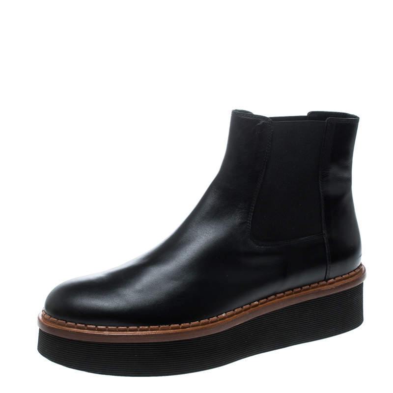 مملوكة مسبقًا Tod's Black Leather Platform Ankle Boots Size 41