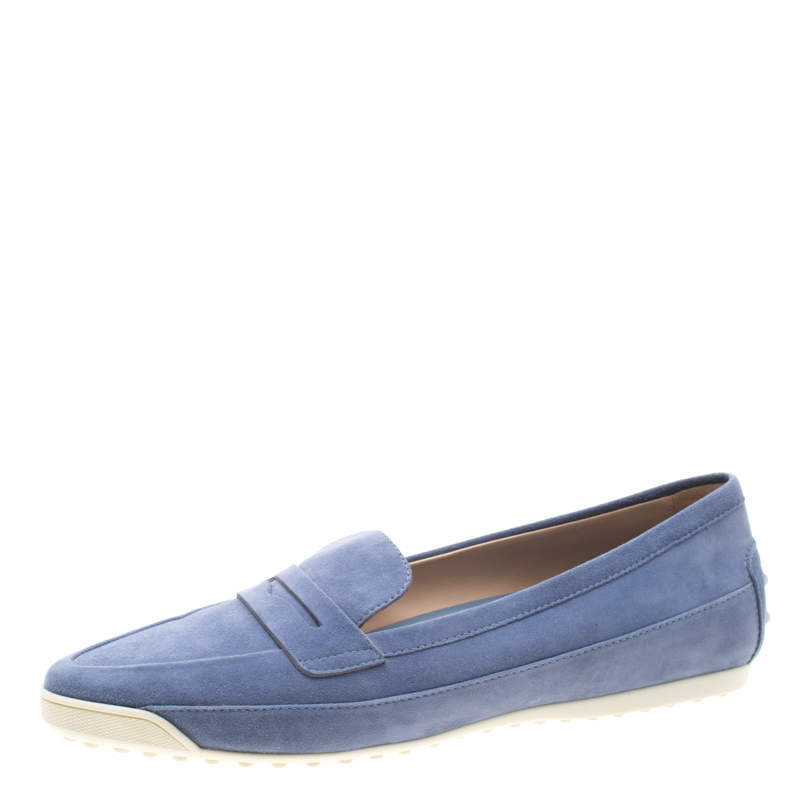 Pre Owned Tod's Blue Suede Penny Loafers Size 39.5