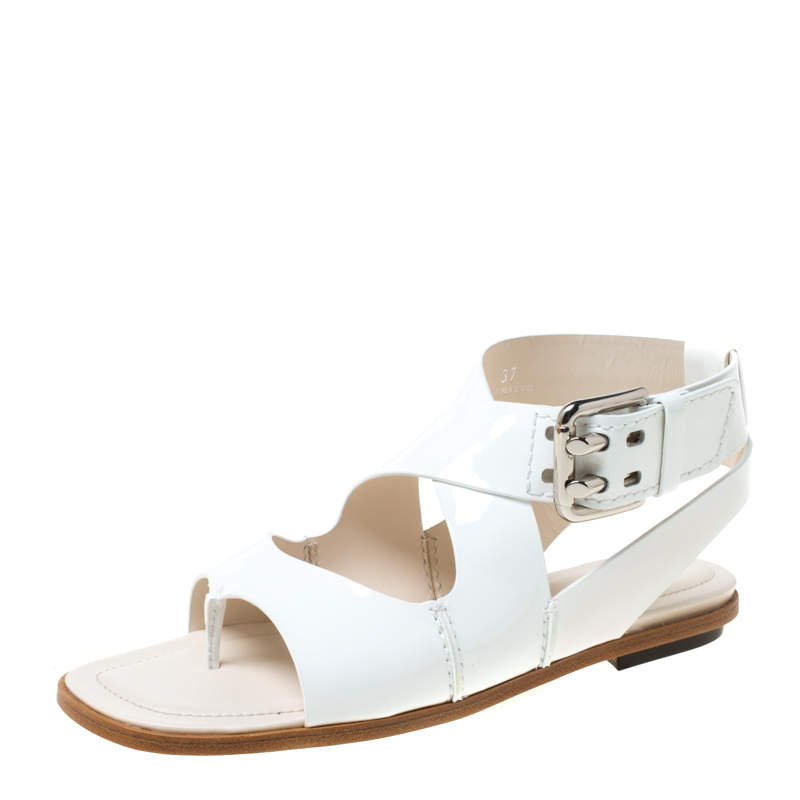 Tod's White Patent Leather Cross Strap Flat Sandals Size 37 Tod's | The ...