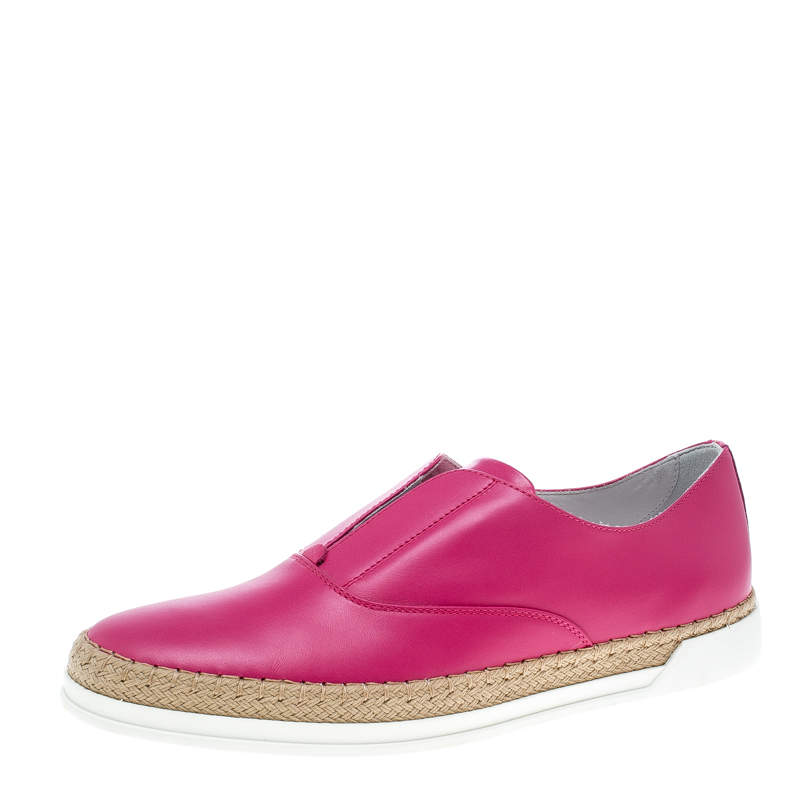 Tod's Fuchsia Pink Leather Francesina Espadrille Slip On Sneakers Size 37
