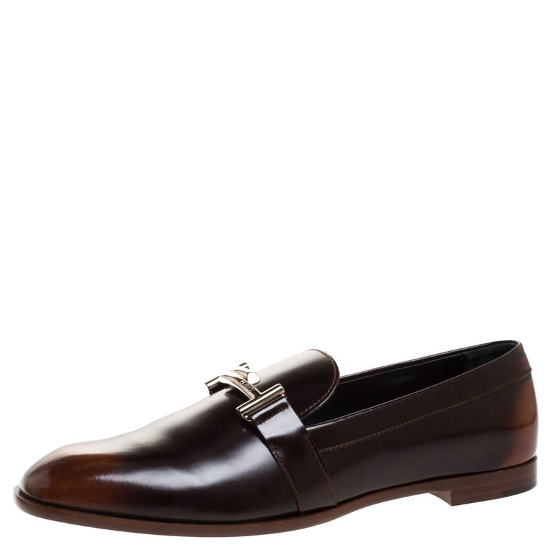 Pre Owned حذاء لوفرز تودز حرف T مزدوج سليب أون جلد ثنائي اللون مقاس 41.5