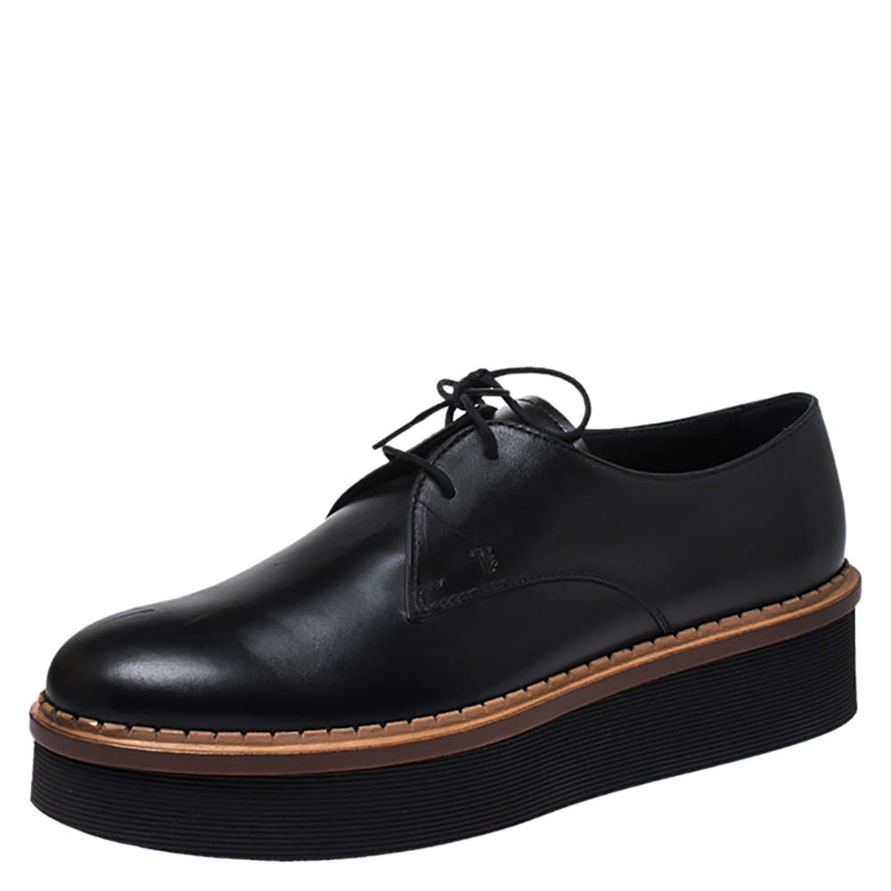 Pre Owned Tod's Black Leather Platform Derby Size 39.5