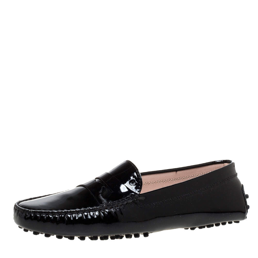 Tod's Black Patent Leather Penny Slip On Loafers Size 40