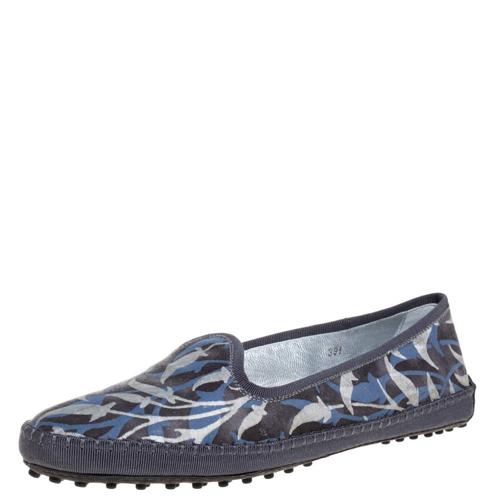 Pre Owned Tod's Multicolor Canvas Gommino Slip-on Loafers Size 39