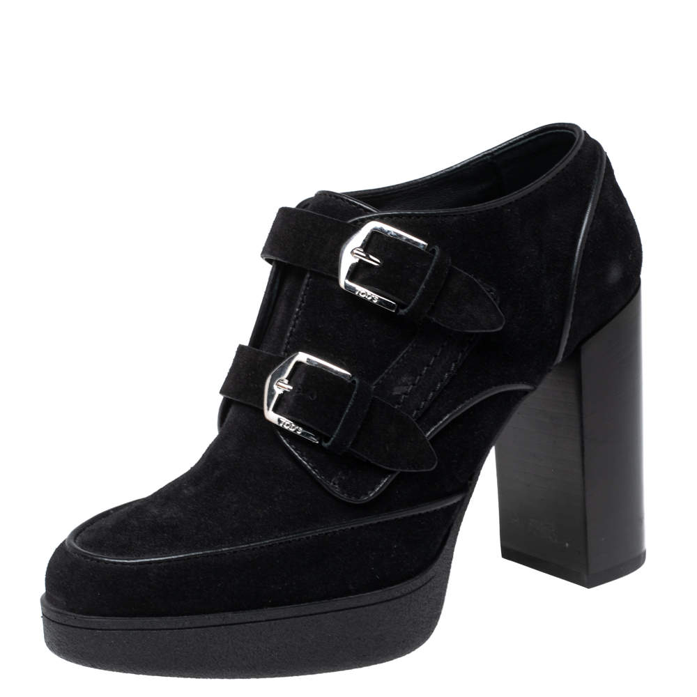 Pre Owned Tod's Black Suede Buckle Ankle Boots Size 36.5