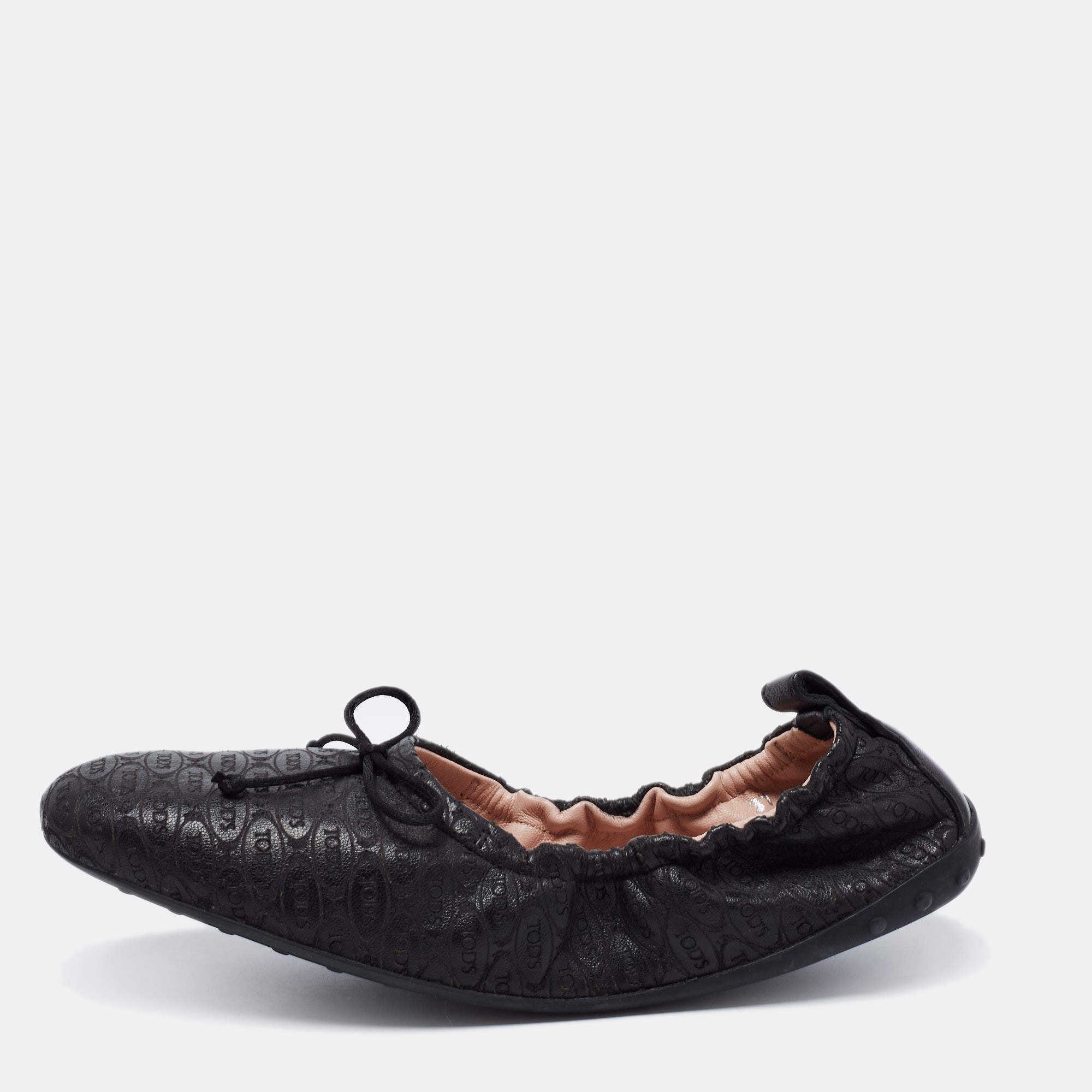 Pre Owned Tod's Black Leather Scrunch Ballet Flats Size 37