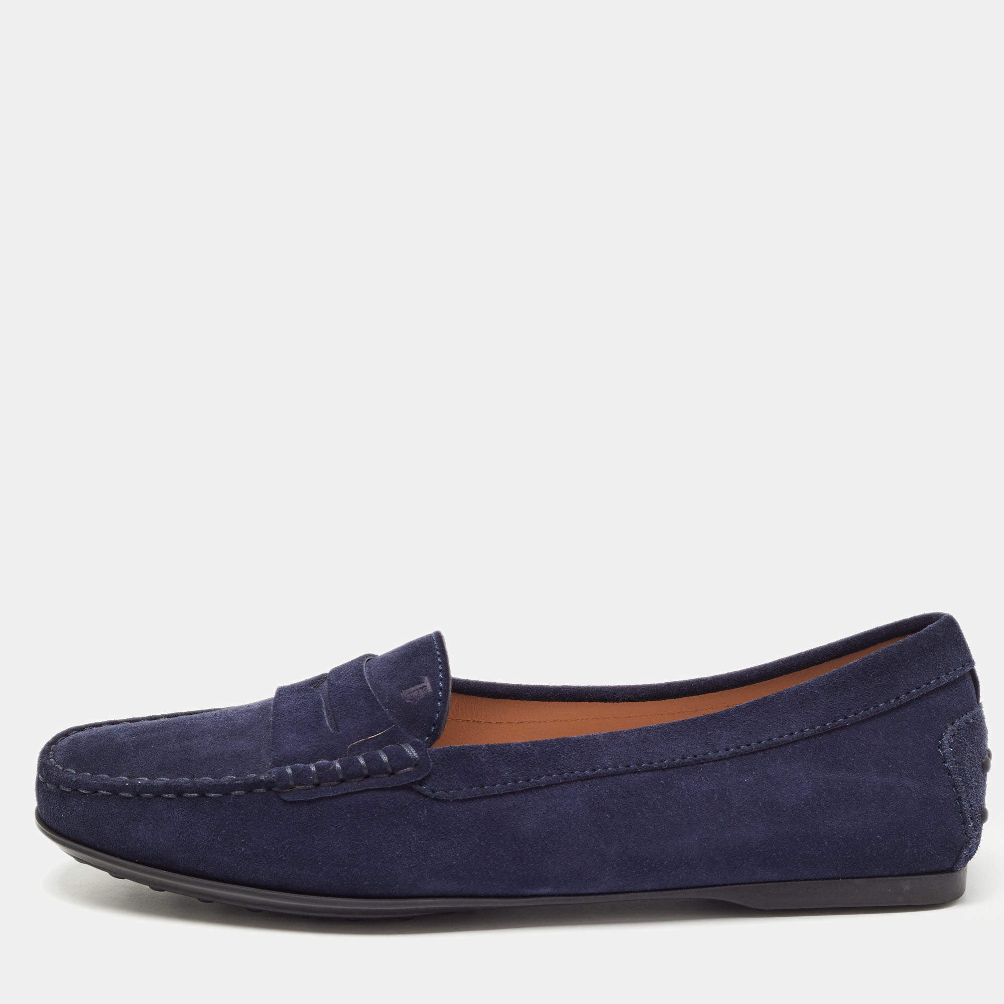 Tod's Navy Blue Suede Penny Loafers Size 39