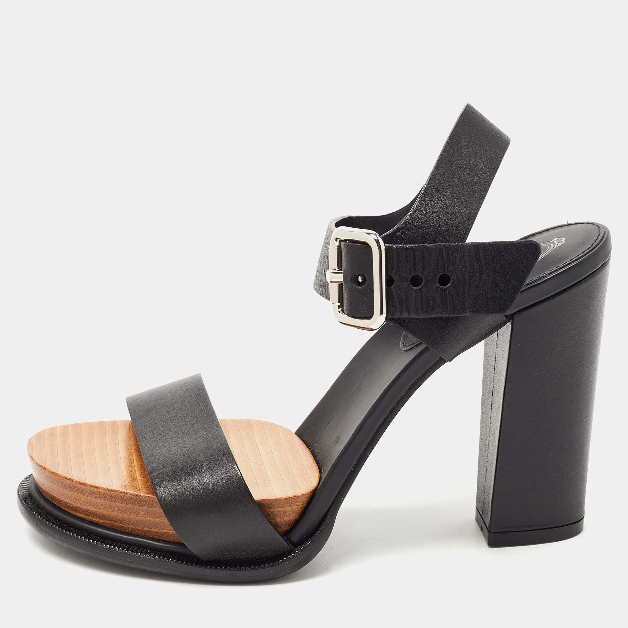 Pre Owned Tod's Black Leather Block Heel Platform Sandals Size 37