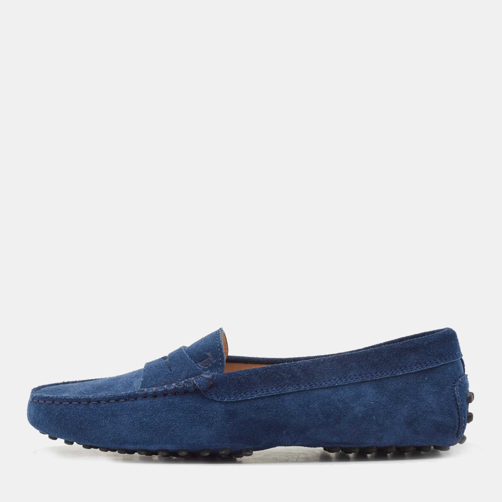 مملوكة مسبقًا Tod's Navy Blue Suede Penny Loafers Size 35