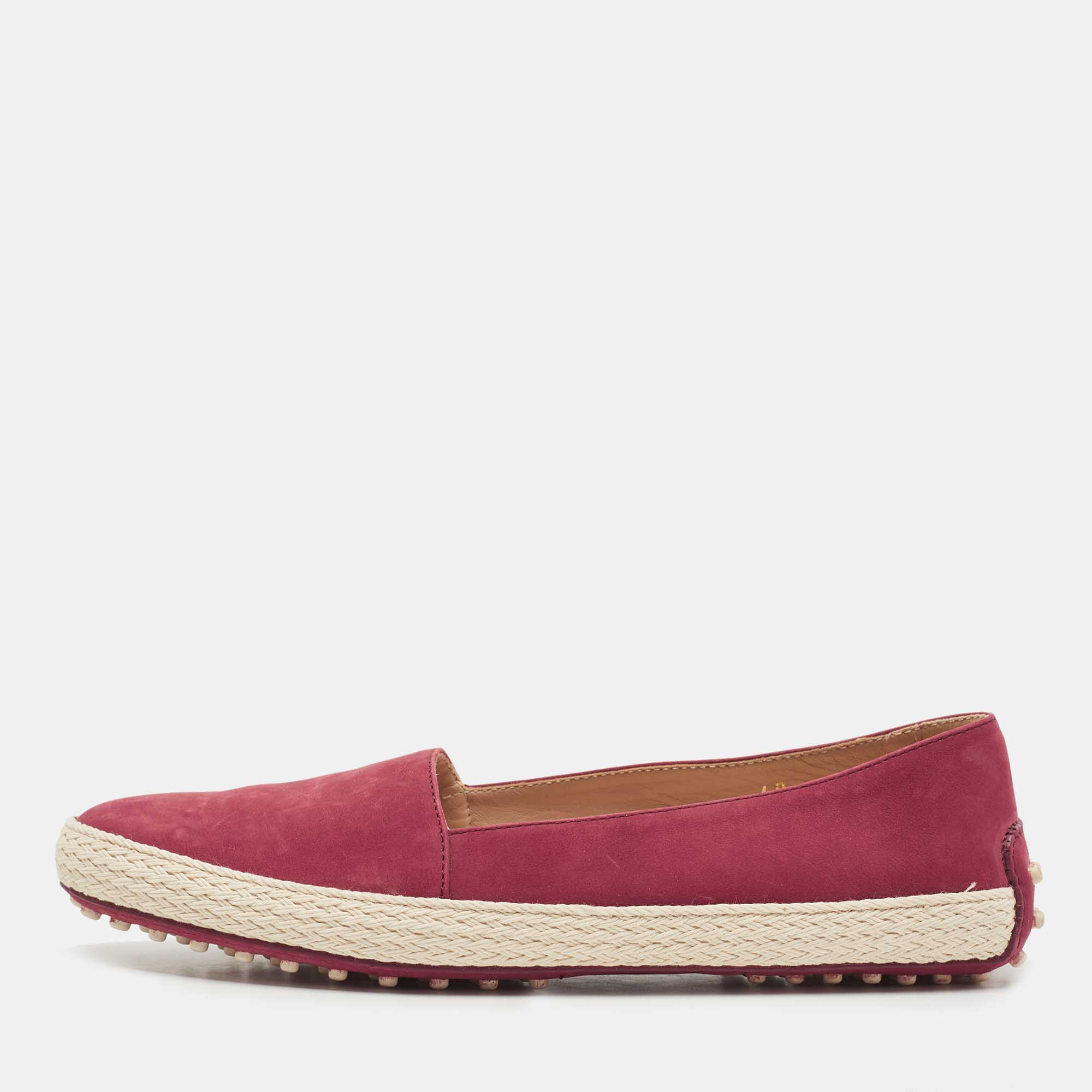 Pre Owned Tod's Red Suede Gommino Pantofola Espadrille Flats Size 40 