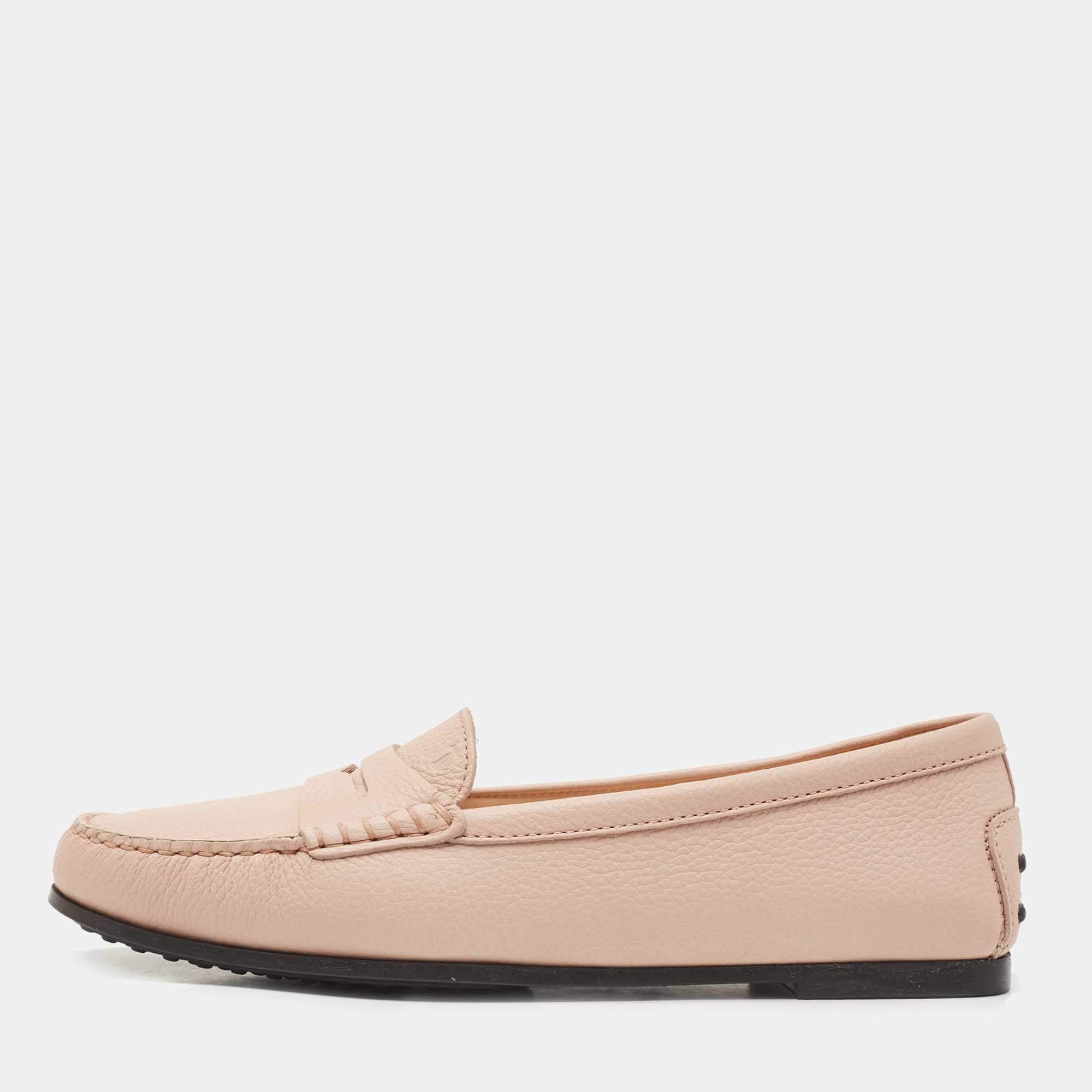 Pre Owned Tod's Beige Leather Penny Slip On Loafers Size 40