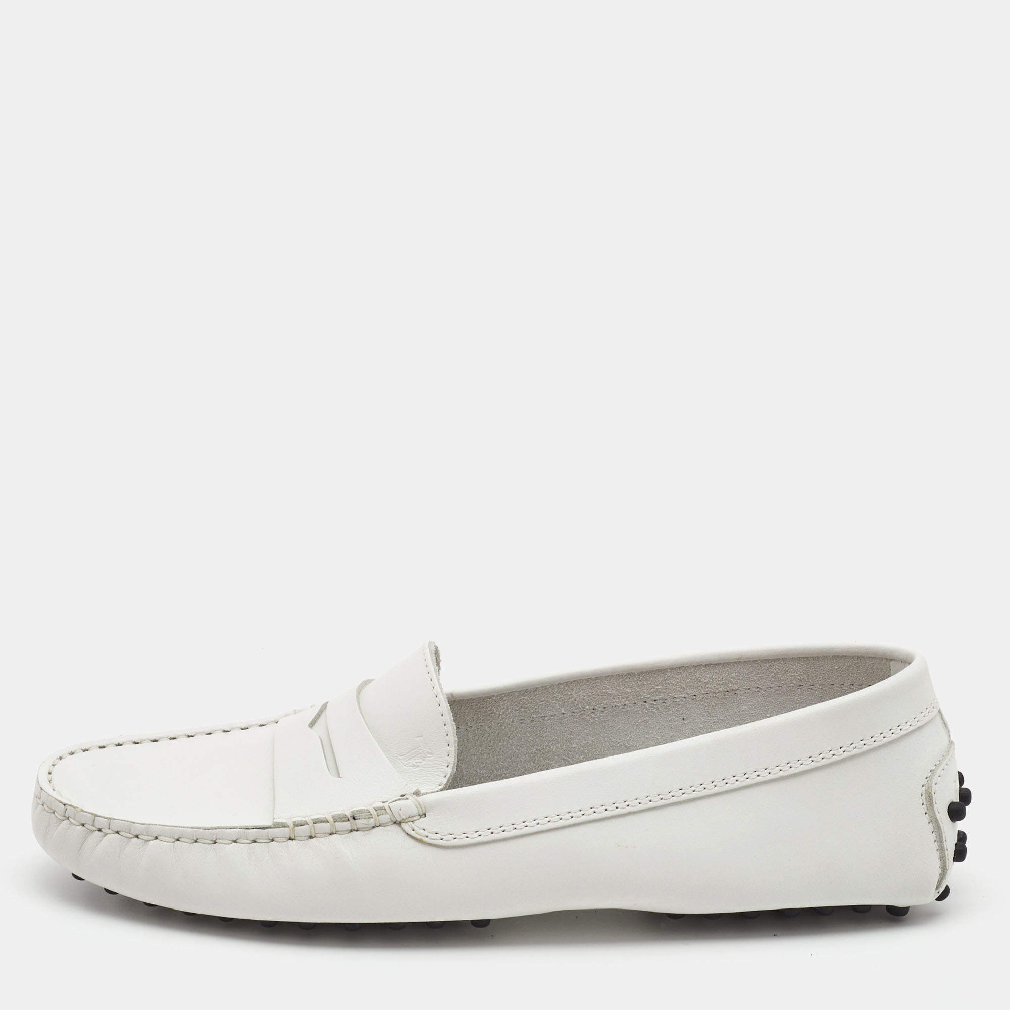 مملوكة مسبقًا Tod's White Leather Penny Driving Loafers Size 39
