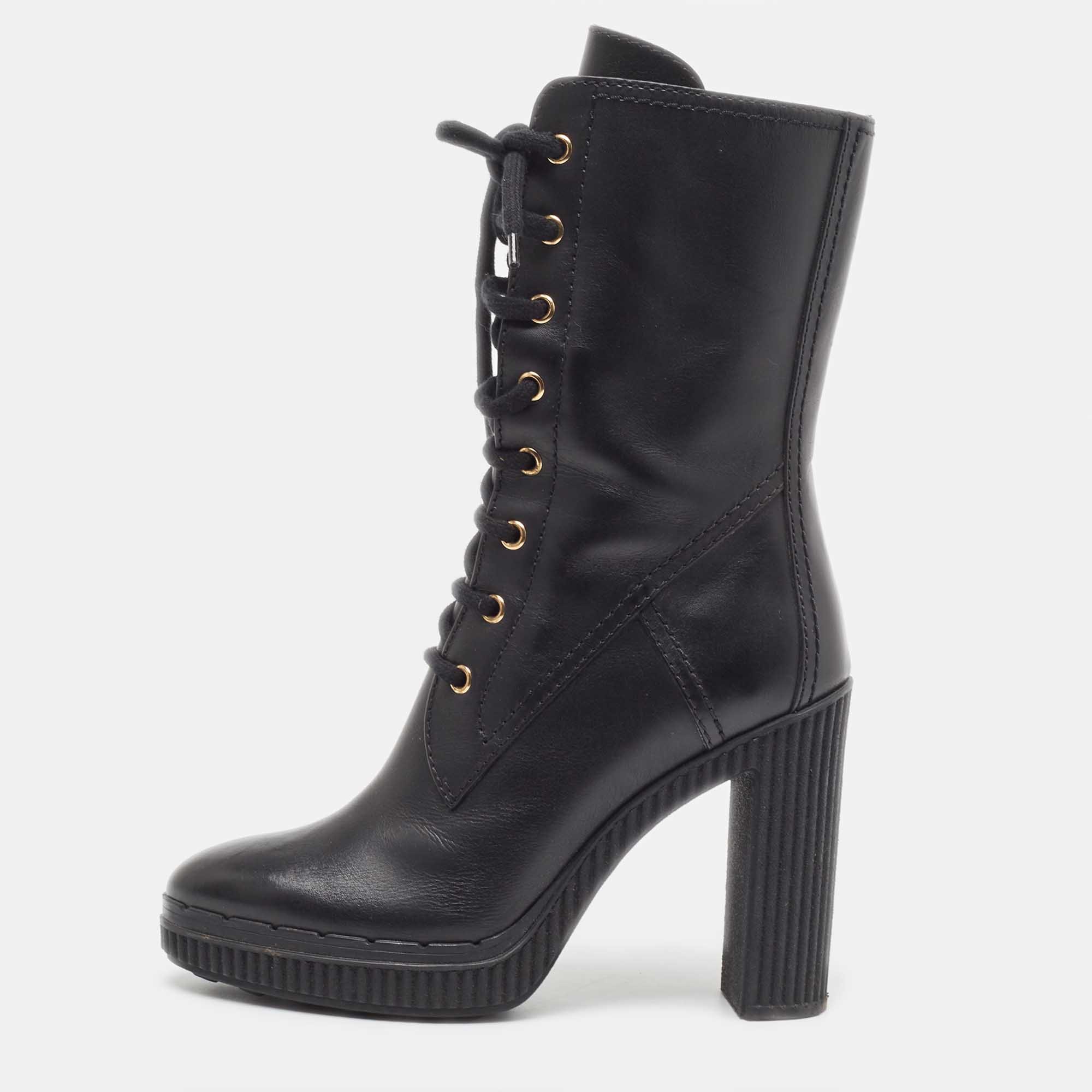 مملوكة مسبقًا Tod's Black Leather Midcalf Boots Size 37
