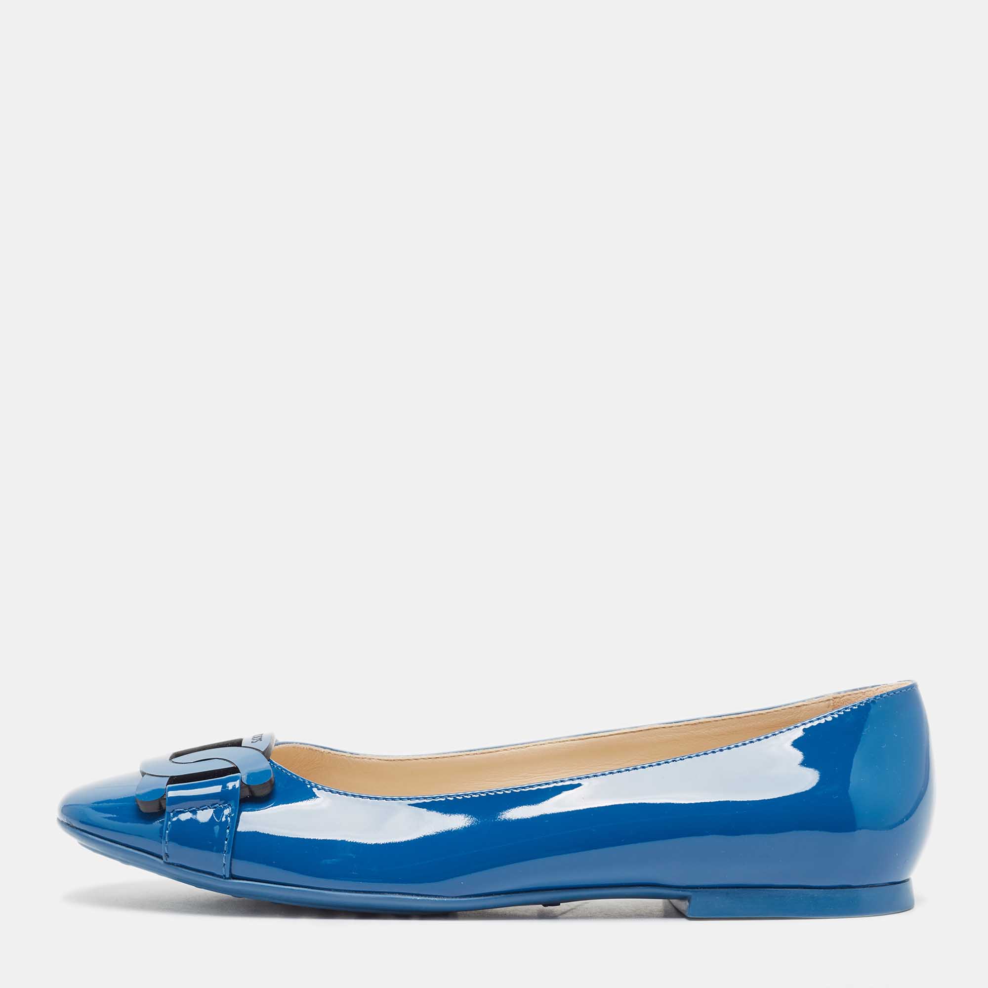 Pre Owned Tod's Blue Patent Leather Ballet Flats Size 39.5
