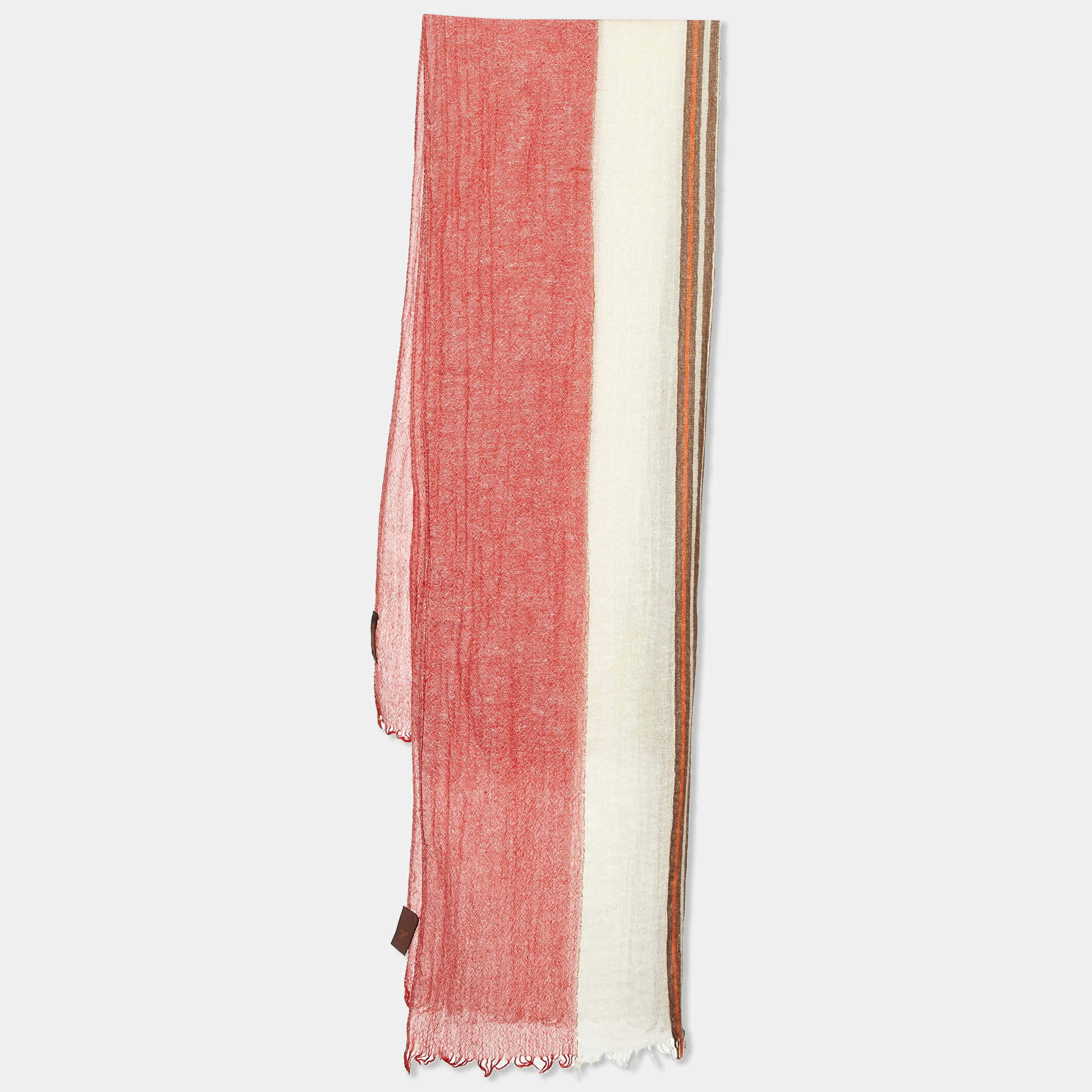 Tod's Red/Cream Striped Linen & Cashmere Scarf