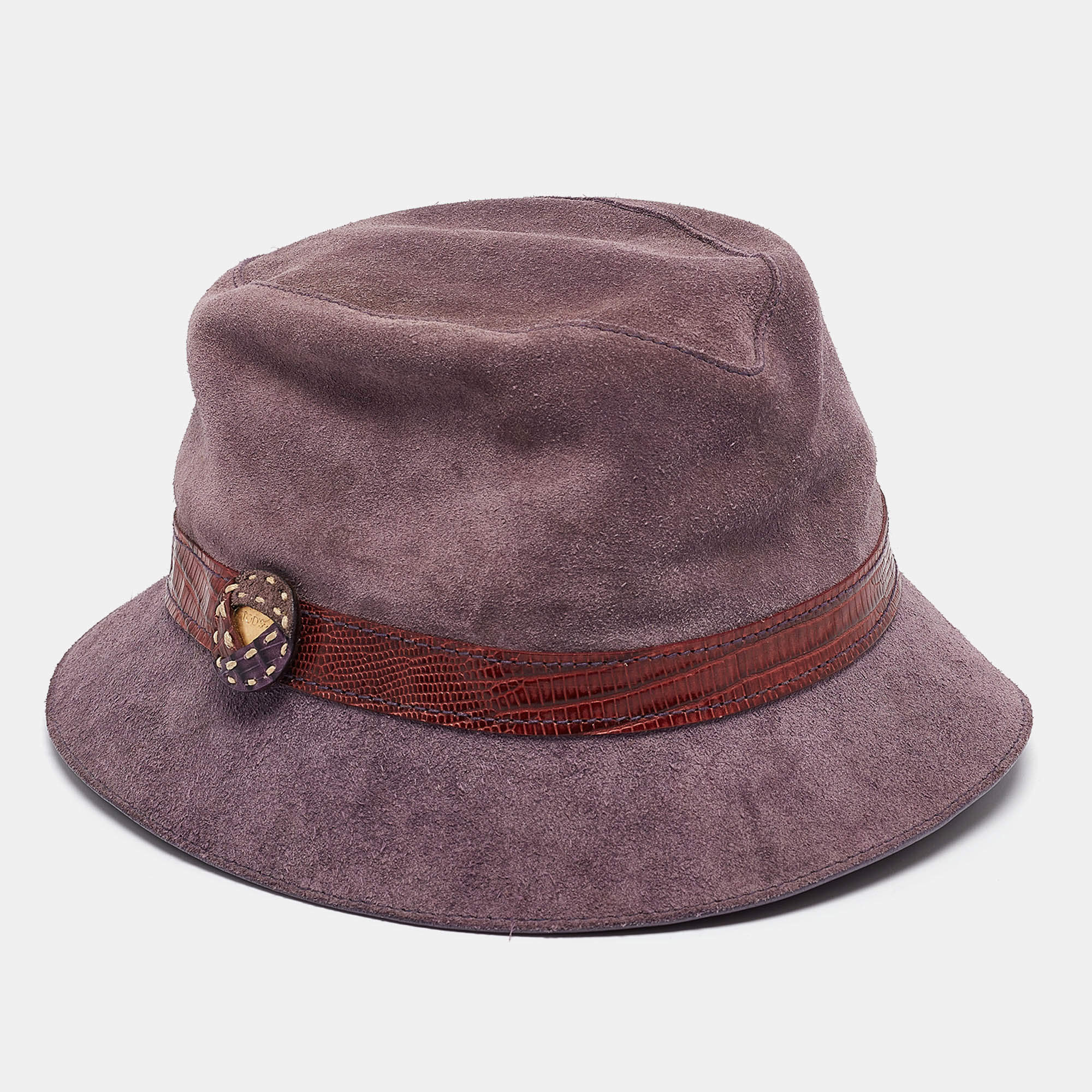 Tod's Light Purple Leather Trim Suede Bucket Hat S