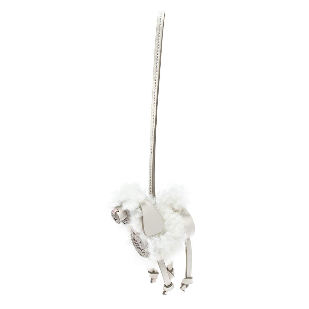 Tod's White Leather and Wool Sheep Bag Charm
