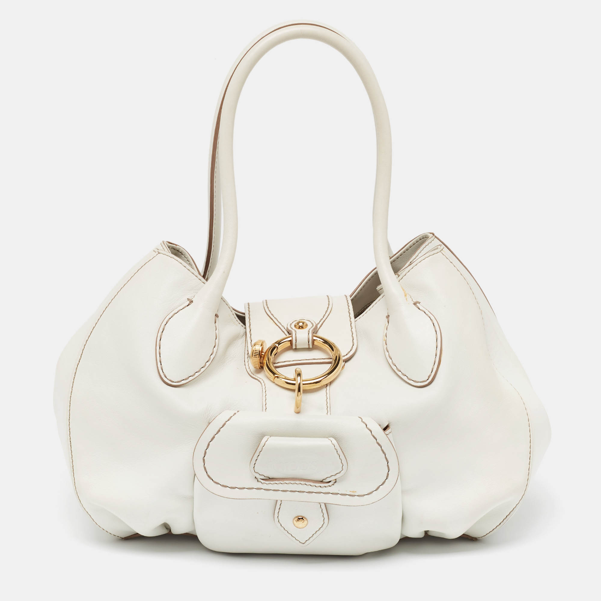 Tod's White Leather Front Pocket Satchel