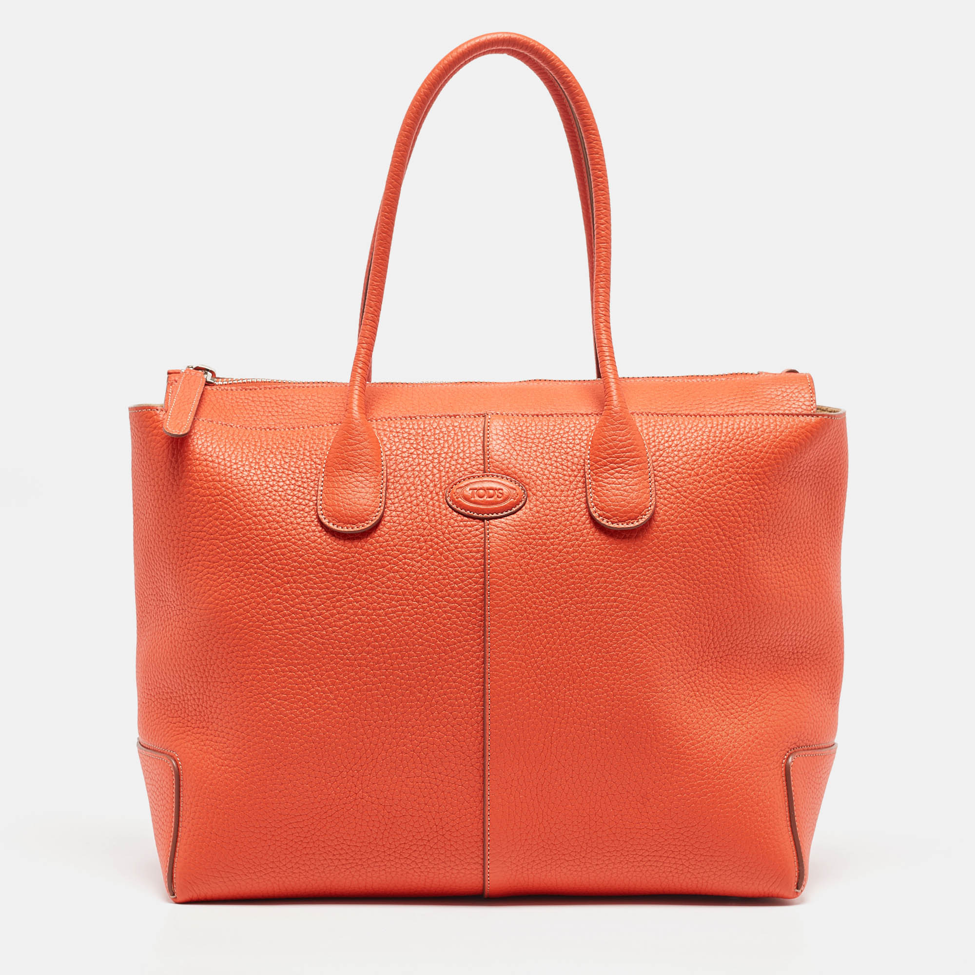 Pre Owned Tod's Orange Leather DBS Media Shopper Tote