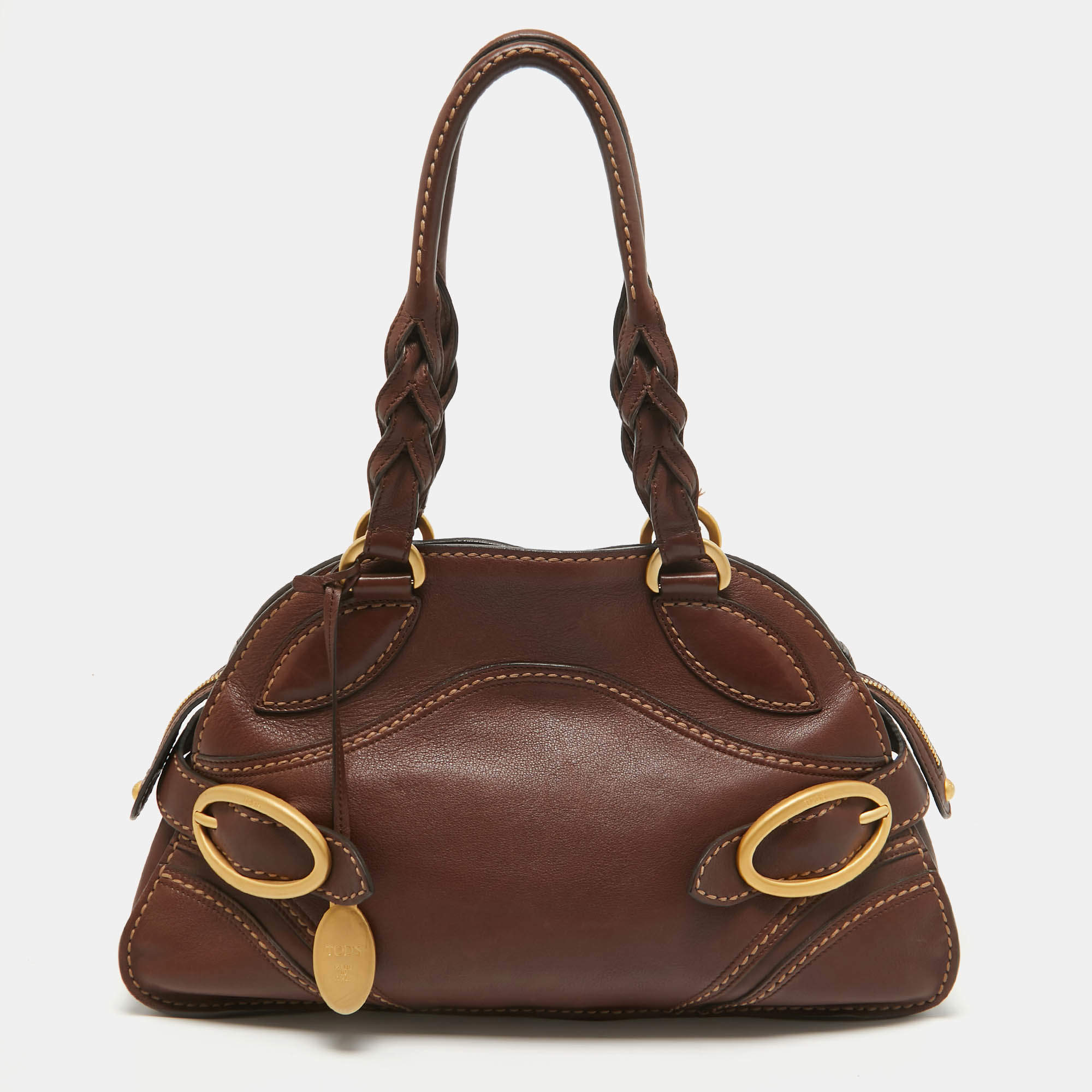 Pre Owned Tod's Brown Leather Treccia Bauletto Satchel