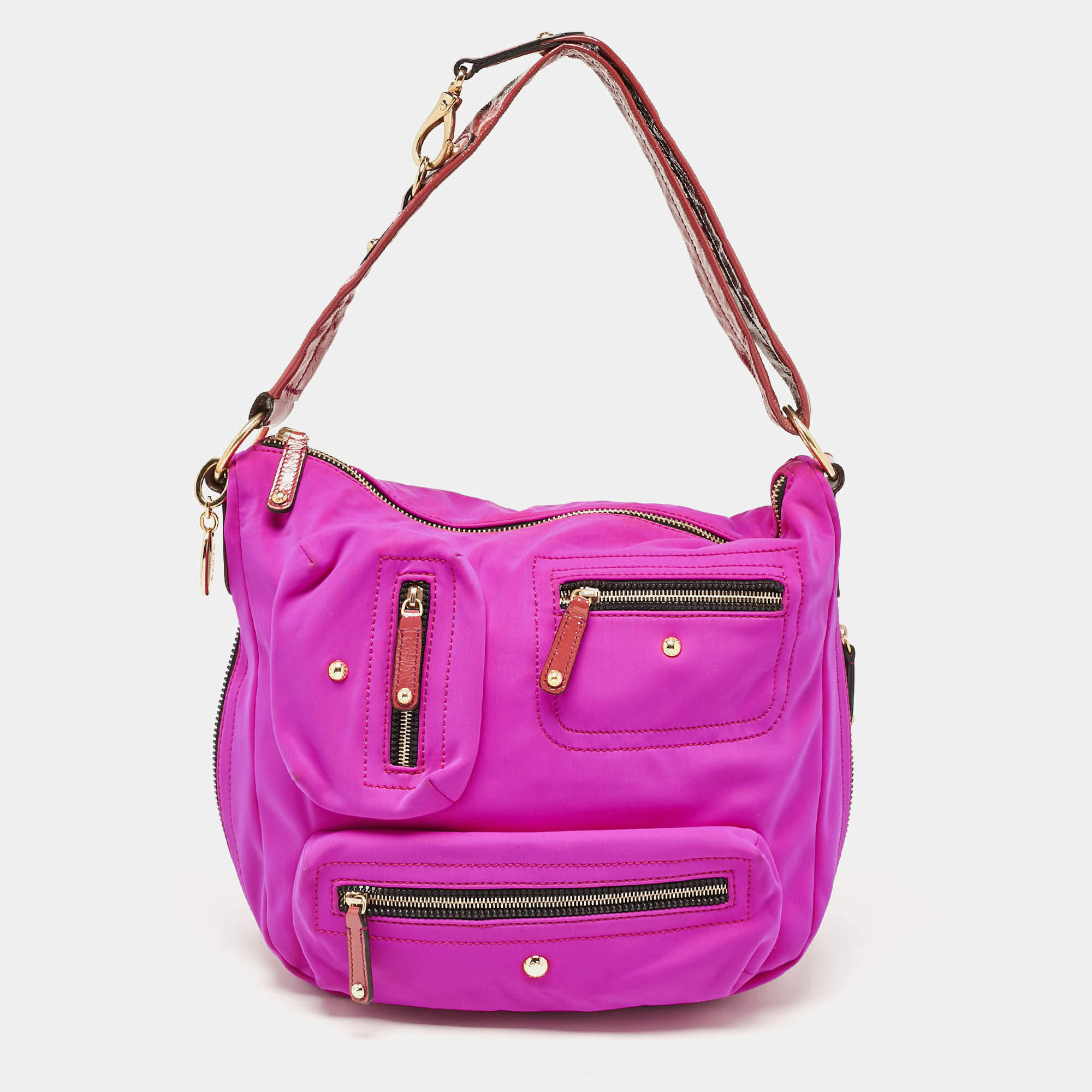 Tod's Purple/Old Rose Neoprene and Patent Leather Multiple Pocket Expandable Hobo