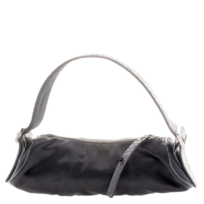 Tod's Black Canvas and Python Pochette Bag