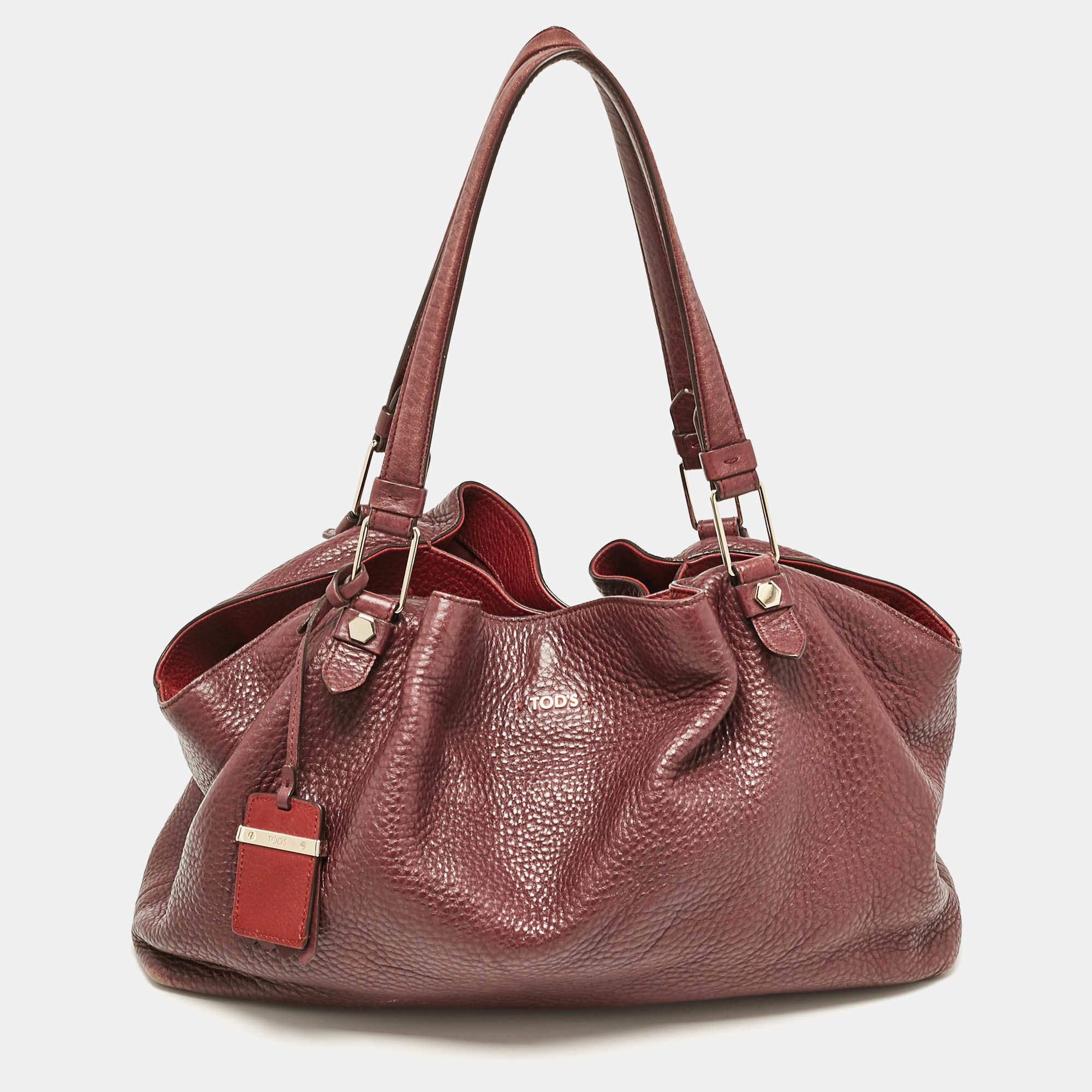 Tod's Burgundy Leather Flower Tote
