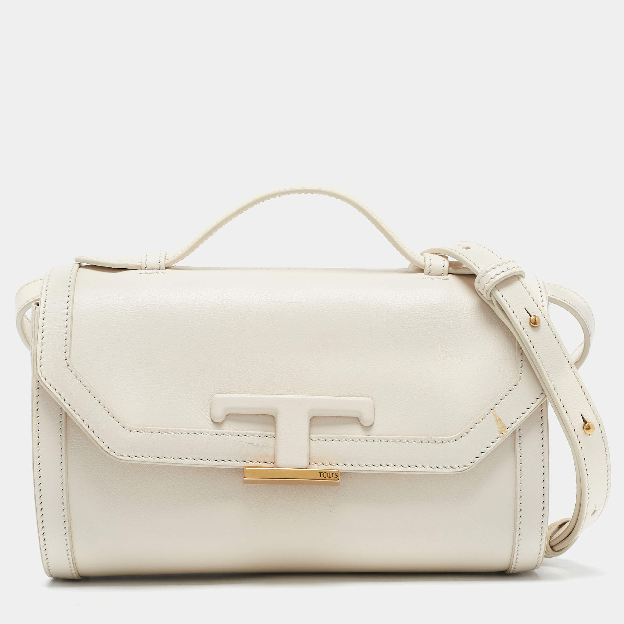 مملوكة مسبقًا Tod's Off White Leather T Timeless Crossbody Bag