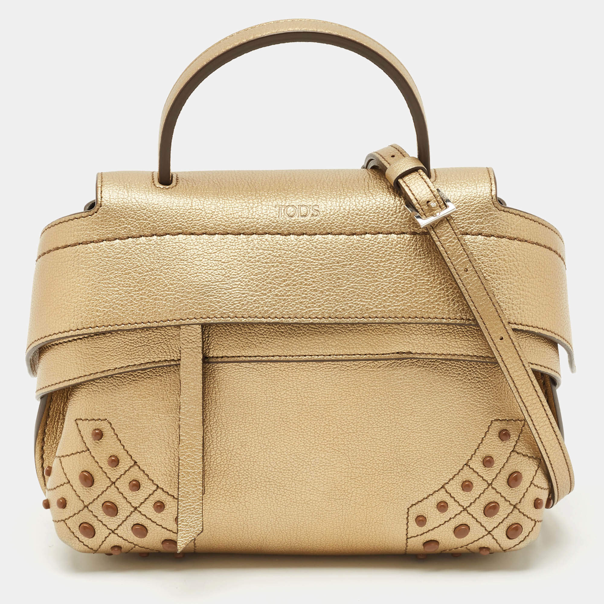Tod’s Gold Leather Gommino Wave Top Handle Bag