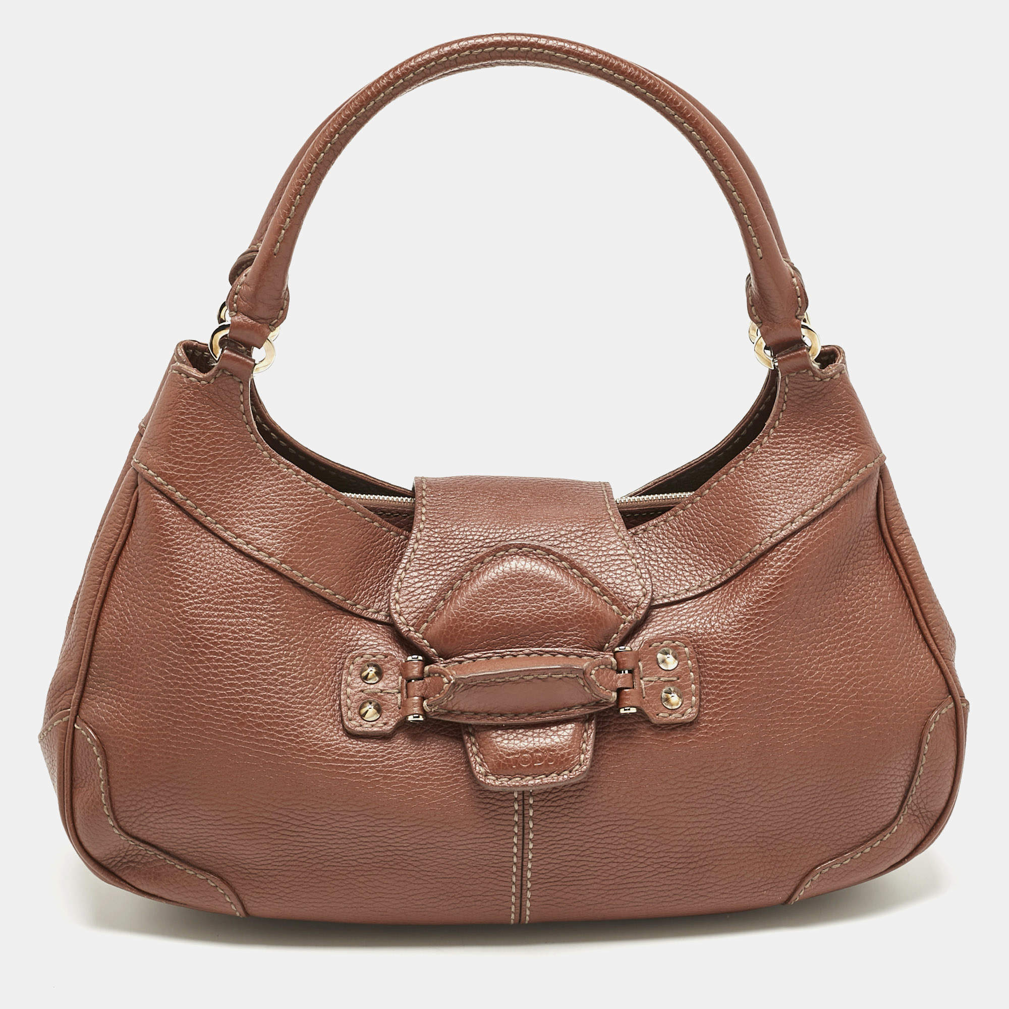 Pre Owned Tod's Brown Leather Studs Hobo