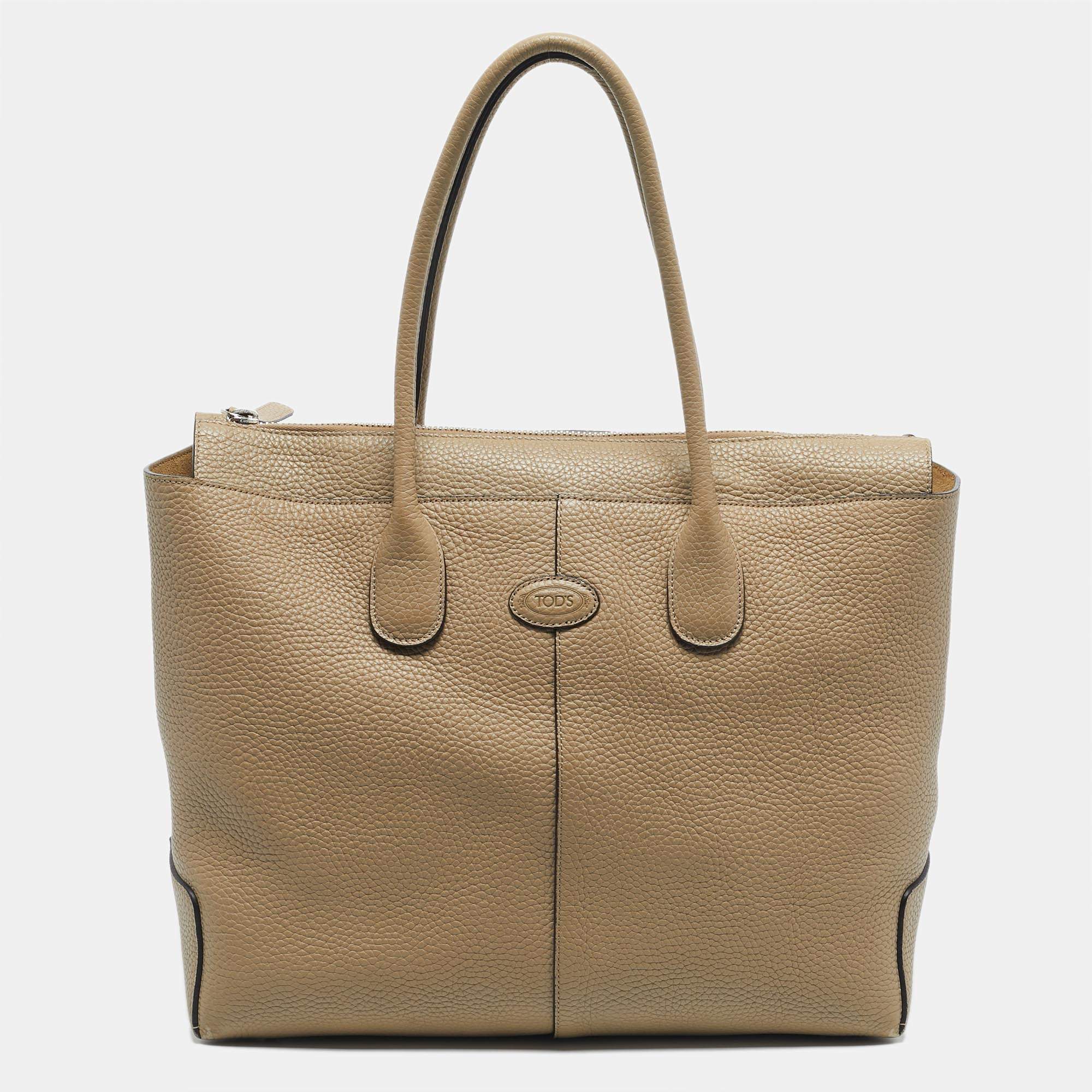 Pre Owned Tod's Beige Leather Large Di Tote