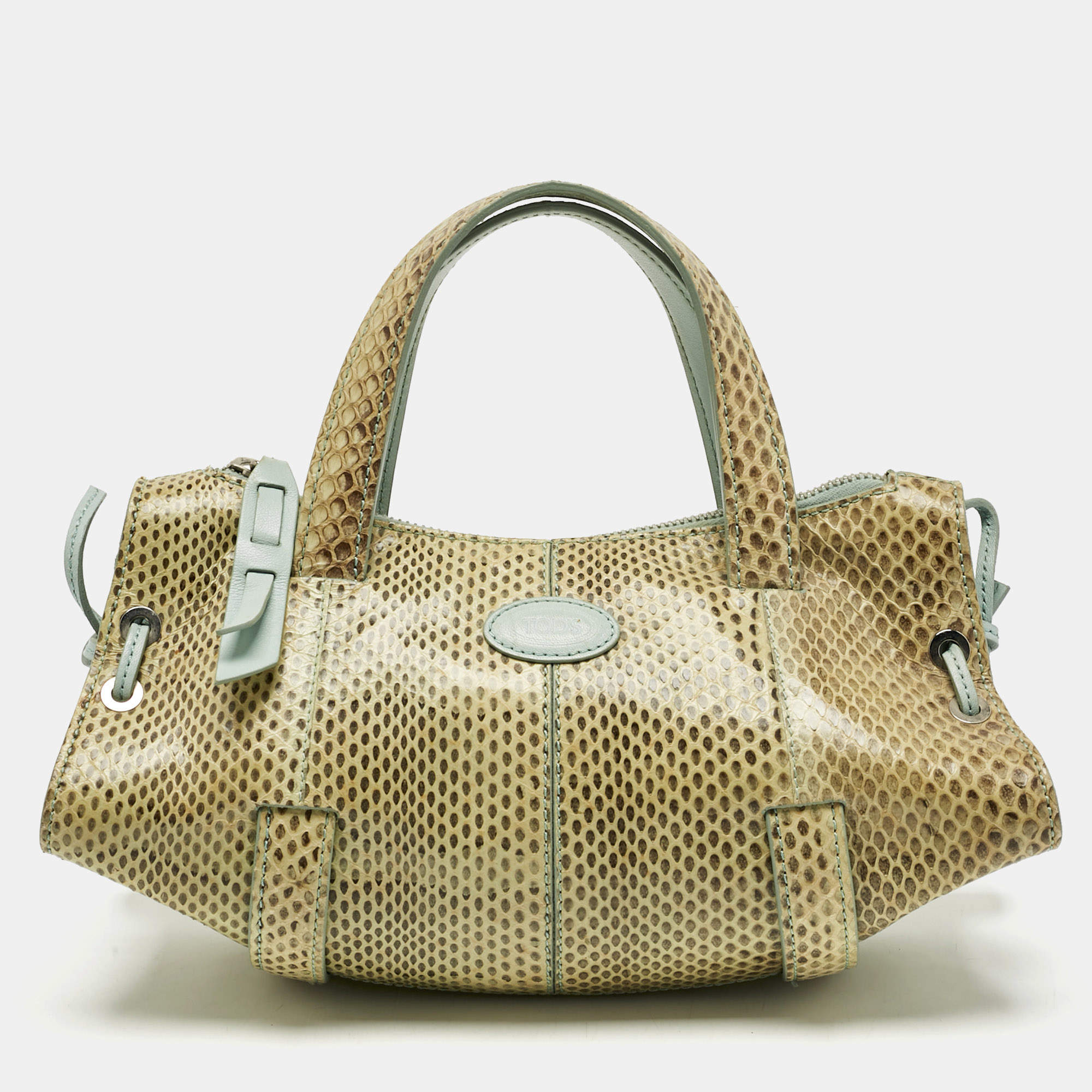 Pre Owned Tod's Cream/Blue Leather and Snakeskin Mini Candy Sera Satchel