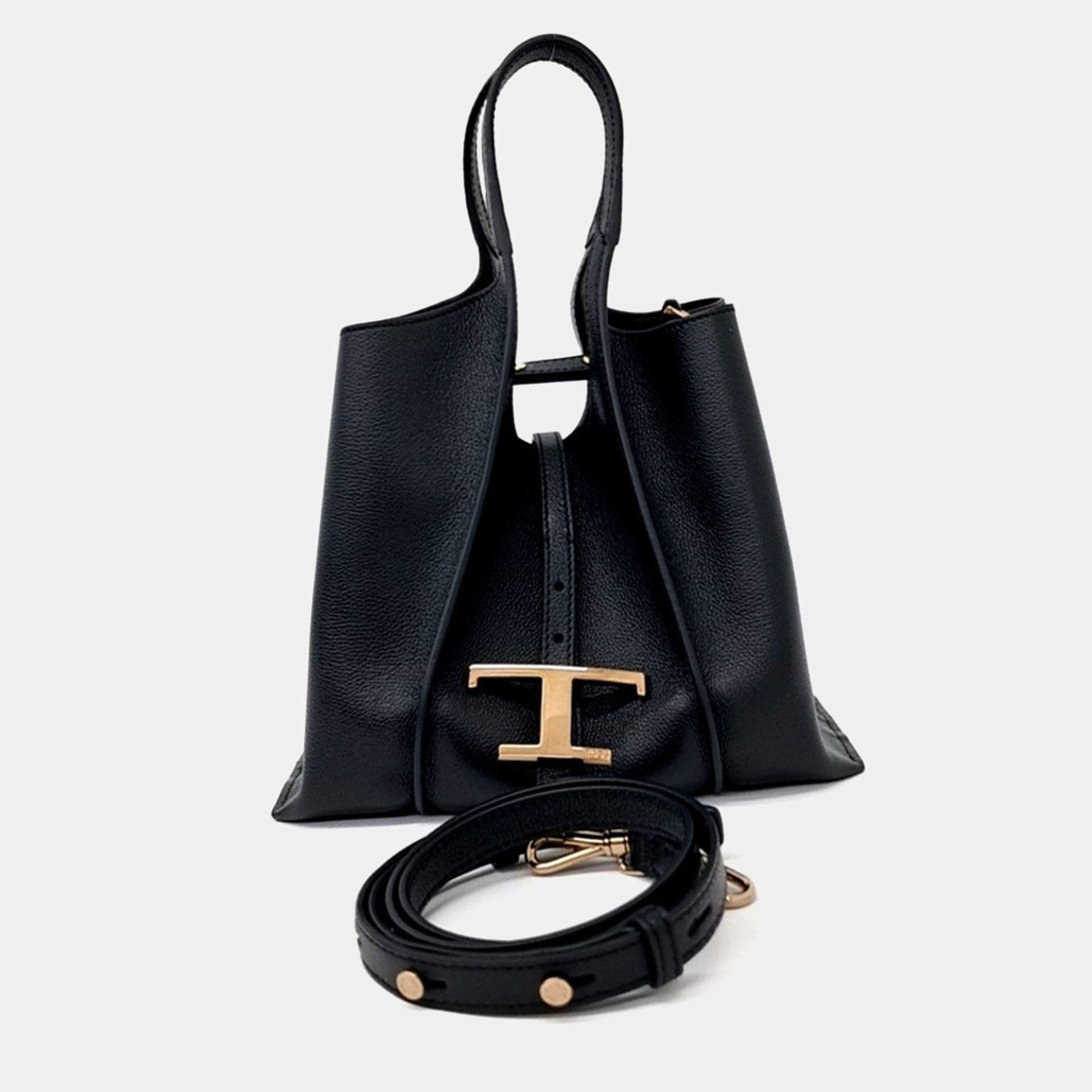 Pre Owned Tod's Black Leather Timeless Shopper Bag Mini