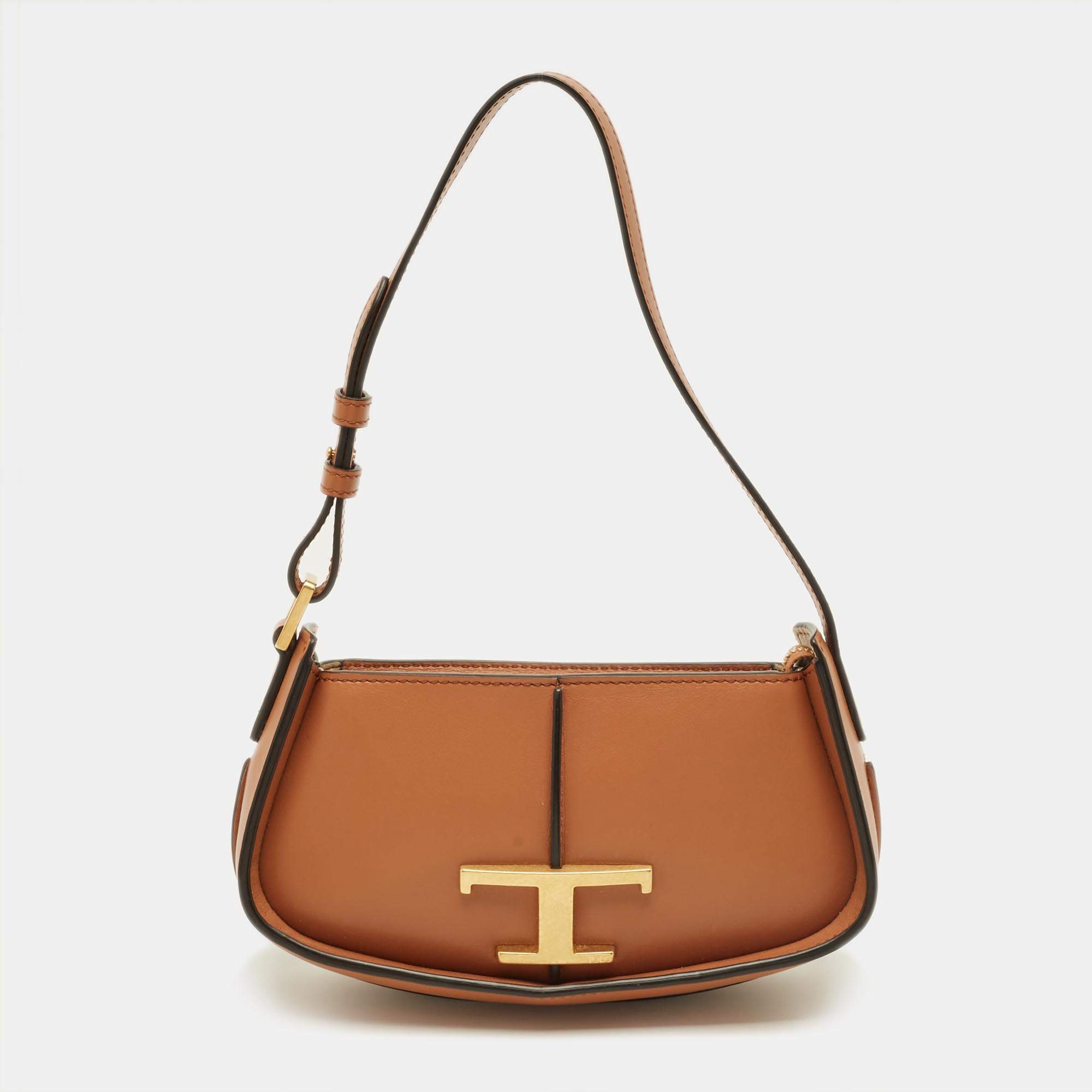 Pre Owned Tod's Brown Leather T-Timeless Pochette