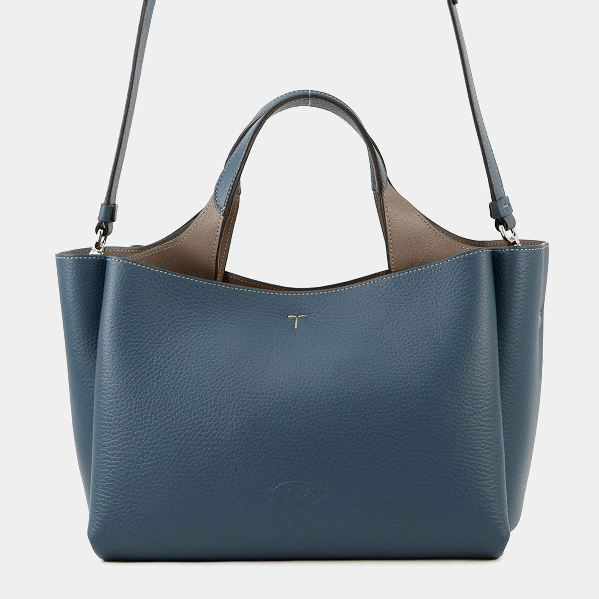 Pre Owned Tod Leather 2-Way Handbag Blue/Gray Leather Size Mini