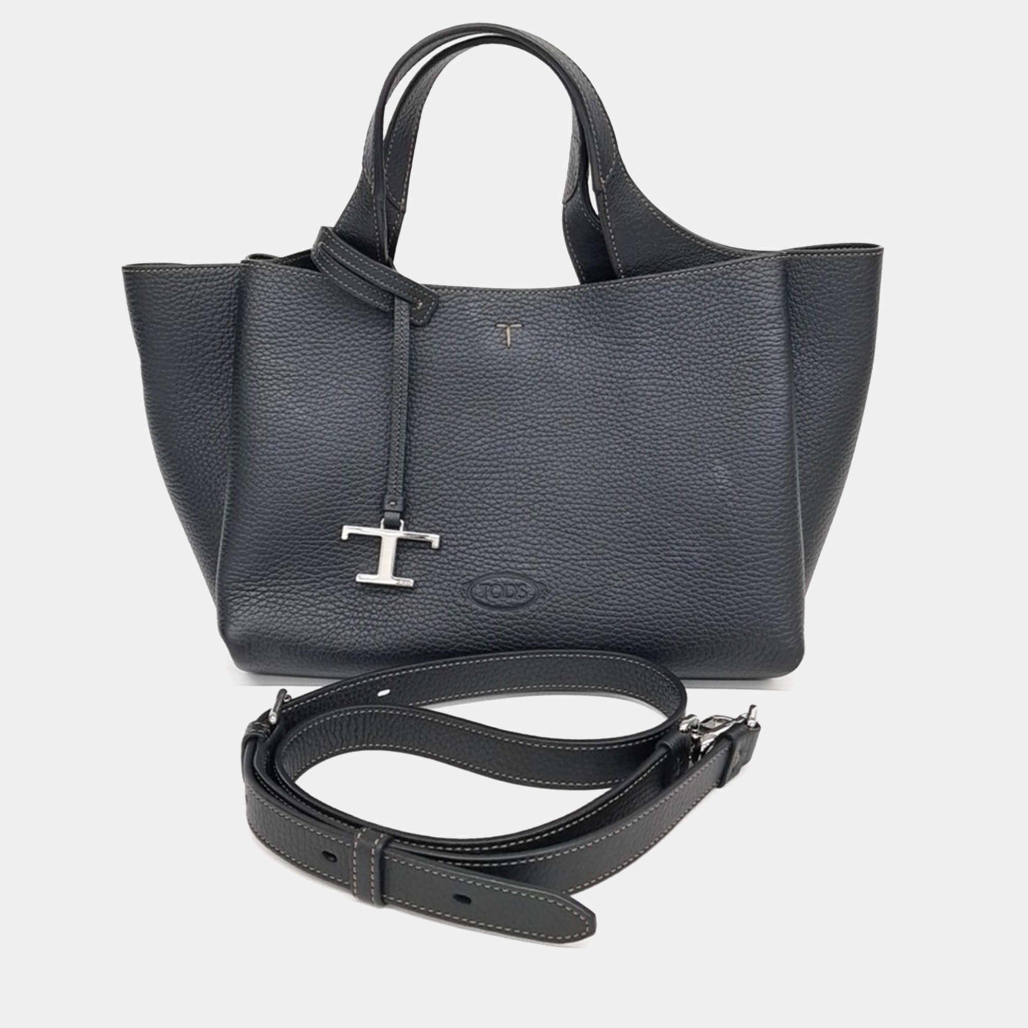 Pre Owned Tod's Black Leather Timeless Mini Tote and Shoulder Bag