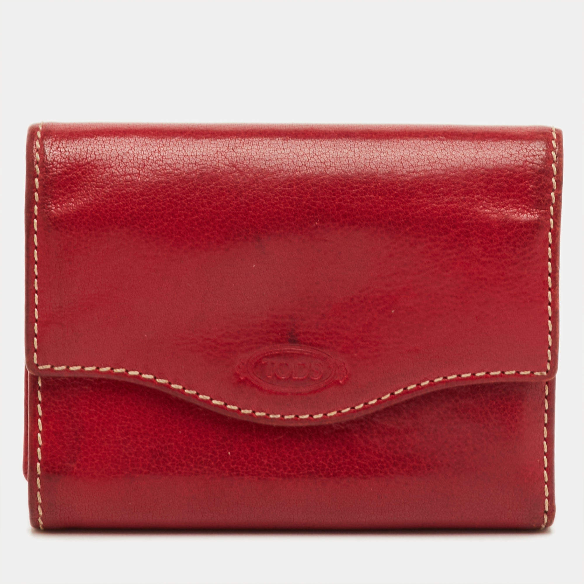 مملوكة مسبقًا Tod's Dark Red Leather Flap Compact Wallet